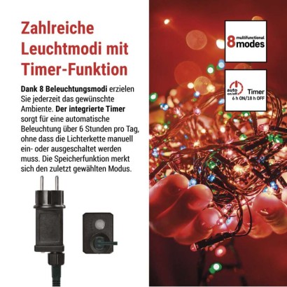 LED Weihnachtliche Lichterkette, 12 m, Außen/Innen, Multicolor, Programme, Timer