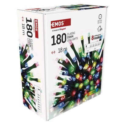 LED vánoční řetěz, 18 m, venkovní i vnitřní, multicolor, programy, časovač