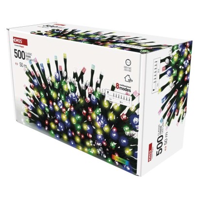 LED Ziemassvētku virtene, 50 m, lietošanai ārā un iekštelpās, daudzkrāsaina, 8 r., ar taim