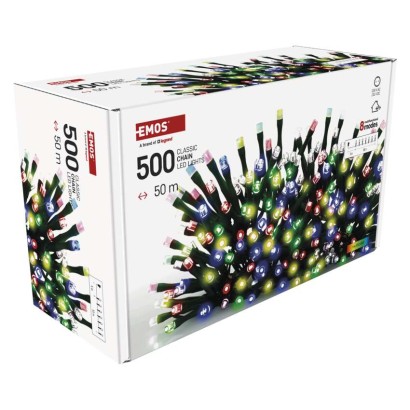 LED Ziemassvētku virtene, 50 m, lietošanai ārā un iekštelpās, daudzkrāsaina, 8 r., ar taim