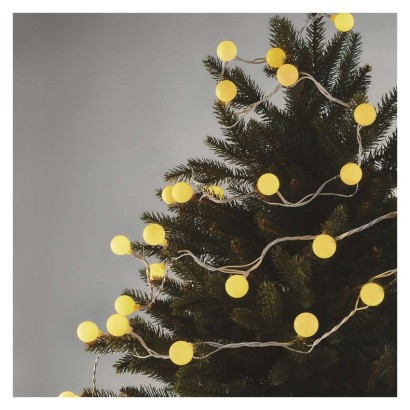 LED Ziemassvētku virtene – 2,5 cm bumb., 4 m, liet. ārā un iekšt., silti balta, ar taimeru