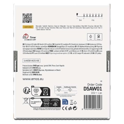 LED Ziemassvētku virtene – 2,5 cm bumb., 4 m, liet. ārā un iekšt., silti balta, ar taimeru