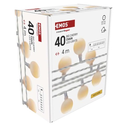 LED Ziemassvētku virtene – 2,5 cm bumb., 4 m, liet. ārā un iekšt., silti balta, ar taimeru