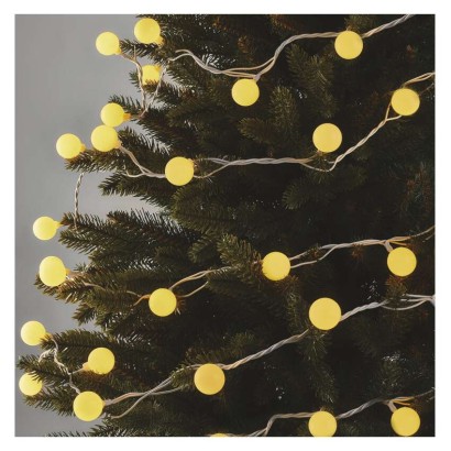 LED Ziemassvētku virtene – 2,5 cm bumb., 4 m, liet. ārā un iekšt., silti balta, ar taimeru