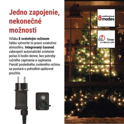 LED vianočná cherry reťaz – guličky, 48 m, vonk. aj vnútor.,teplá biela, programy, časovač
