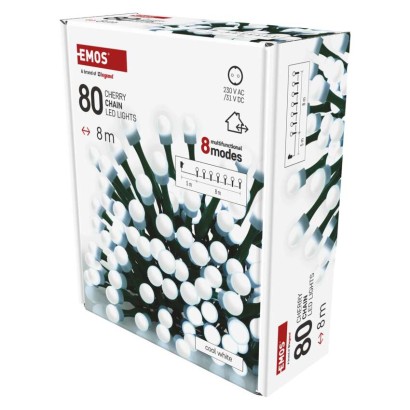 LED karácsonyi fényfüzér,cseresznye–golyók, 8 m,kültéri és beltéri,hideg fehér,progr,időz.