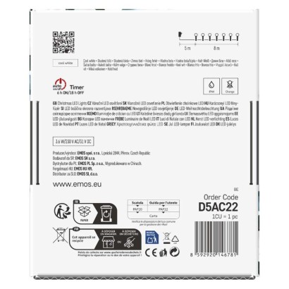 LED karácsonyi fényfüzér,cseresznye–golyók, 8 m,kültéri és beltéri,hideg fehér,progr,időz.