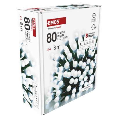 LED karácsonyi fényfüzér,cseresznye–golyók, 8 m,kültéri és beltéri,hideg fehér,progr,időz.