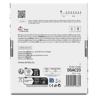 LED vánoční cherry řetěz – kuličky, 20 m, venkovní i vnitřní,studená bílá,programy,časovač