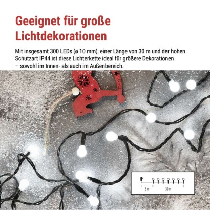 LED Weihnachtslichterkette Cherry – Kugeln, 30 m, Außen und Innen,kaltweiß,Programme,Timer