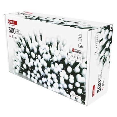 LED vánoční cherry řetěz – kuličky, 30 m, venkovní i vnitřní,studená bílá,programy,časovač