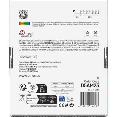 Lampki choinkowe 200 LED cherry 20m, multikolor, zielony przewód, IP44, 8 programów, timer