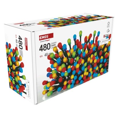 LED Ziemassvētku virtene – bumbiņas, 48 m, liet. ārā un iekšt.,daudzkrāsaina,8 r.,ar taim.