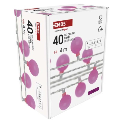 LED Ziemassvētku virtene – 2,5 cm bumbiņas, 4 m, liet. ārā un iekšt., rozā, ar taimeru