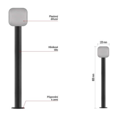 LED zahradní sloupkové svítidlo NIKA, 12 x 12 x 80 cm, 12,5 W, teplá bílá