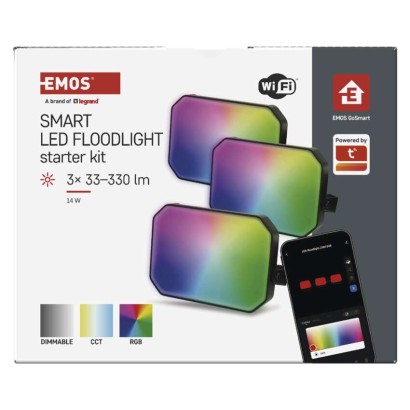 GoSmart kültéri LED reflektor, kezdő készlet, 3 darab, 14 W, RGBIC dimmelhető, WiFi