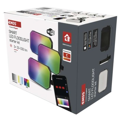 GoSmart kültéri LED reflektor, kezdő készlet, 3 darab, 14 W, RGBIC dimmelhető, WiFi