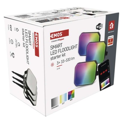 GoSmart kültéri LED reflektor, kezdő készlet, 3 darab, 14 W, RGBIC dimmelhető, WiFi