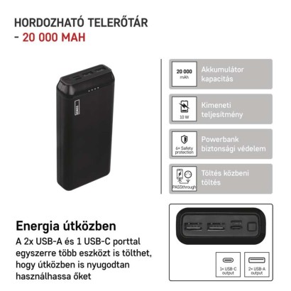 EMOS Powerbank ALPHA2 20, 20 000 mAh, 10 W, fekete