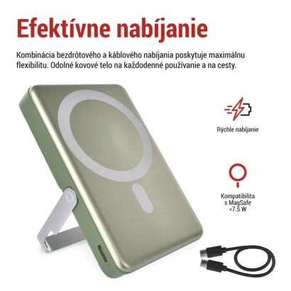Power bank EMOS WI 1031, 10 000 mAh, 20 W+Wireless, army-green