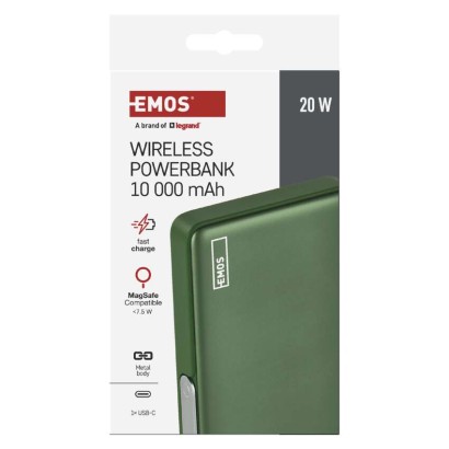 Power bank EMOS WI 1031, 10 000 mAh, 20 W+Wireless, army-green