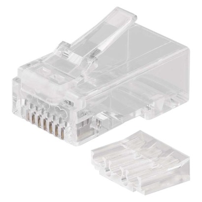 RJ45 savienotājs UTP kabelim (vienstieples vadam), caurspīdīgs, 20 gab.