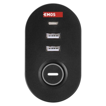 Hosszabbító kábel 1,5 m/3 aljzat/kapcsoló/asztalra szerelhető/USB/fekete/PVC/1,5 mm2 