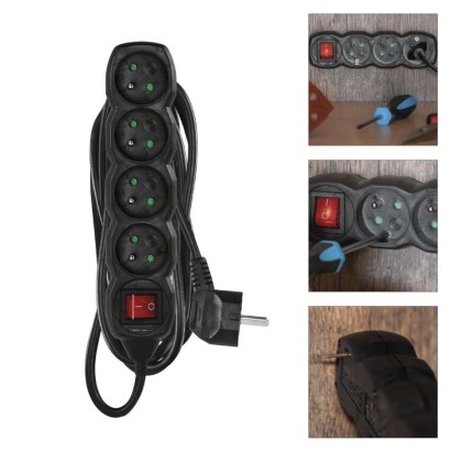 Prodlužovací kabel 5 m / 4 zásuvky / s vypínačem / černý / PVC / 1 mm2