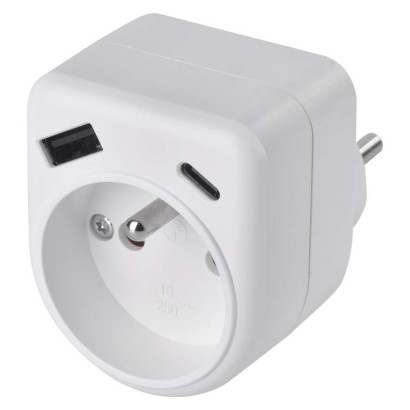 Rozbočovací zásuvka 1×, 1×USB-A+1×USB-C, bílá