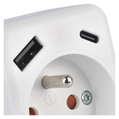 Rozbočovací zásuvka 1×, 1×USB-A+1×USB-C, bílá