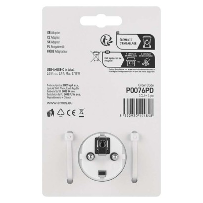 Rozbočovacia zásuvka 2×, 1×USB-A+1×USB-C, bielo-sivá