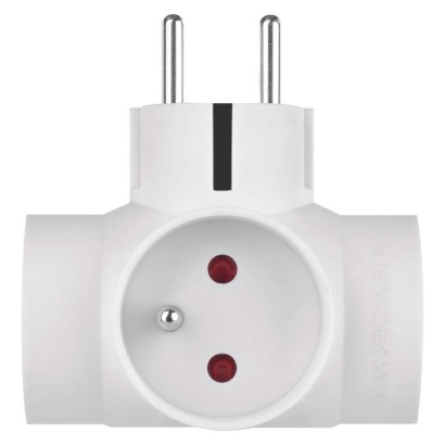 Rozbočovací zásuvka 3×, kulatá, bílá