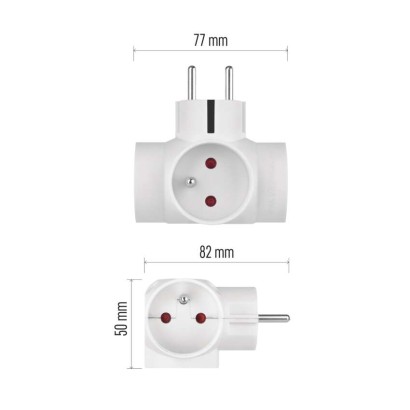 Rozbočovací zásuvka 3×, kulatá, bílá