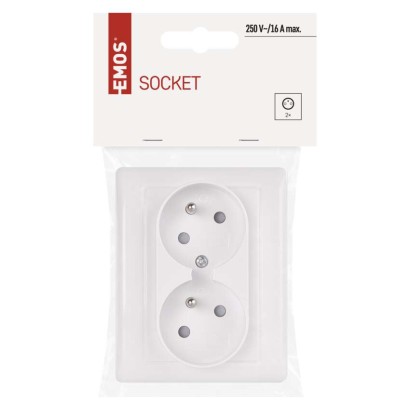 Gniazdo podwójne FRENCH IP20 błyszczące białe