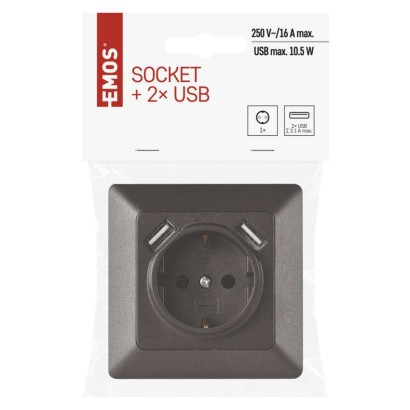 EMOS Aljzat USB csatlakozóval, SCHUKO antracit