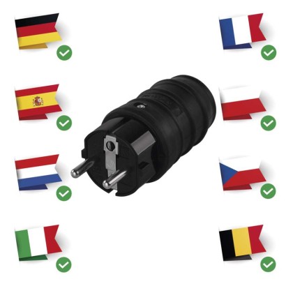 Vidlice gumová přímá pro prodlužovací kabel, černá