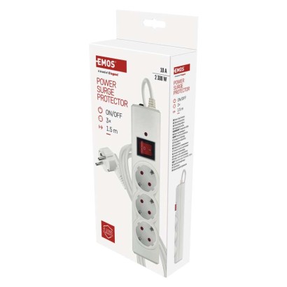 Pārsprieguma aizsargs – 3 kontaktligzdas, 1,5 m, balts