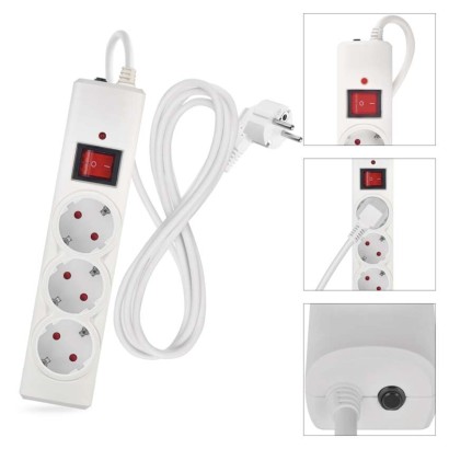 Pārsprieguma aizsargs – 3 kontaktligzdas, 1,5 m, balts