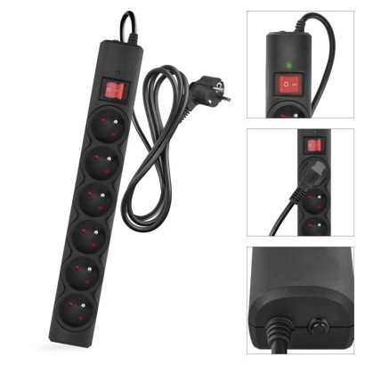 Listwa przeciwprzepięciowa EMOS, 6 gniazd, 1,5 m, czarna