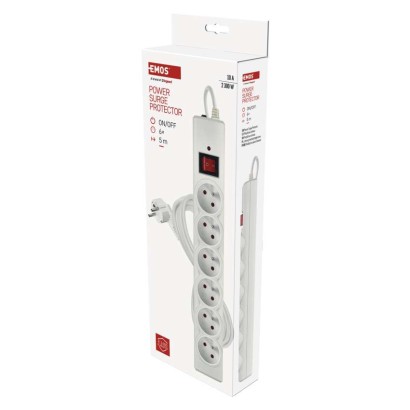 Listwa przeciwprzepięciowa EMOS, 6 gniazd, 5 m, biała