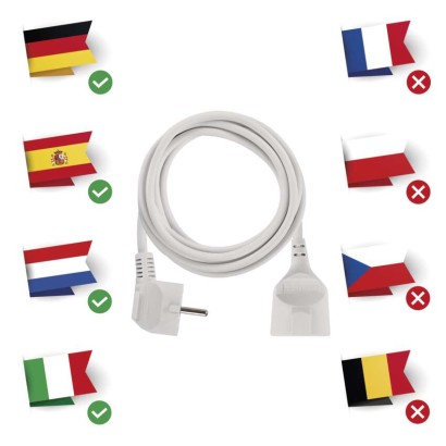 Ilgintuvas 3 m / 1 lizdas / baltas / PVC / 1,5 mm2 