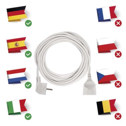 Ilgintuvas 10 m / 1 lizdas / baltas / PVC / 1,5 mm2 