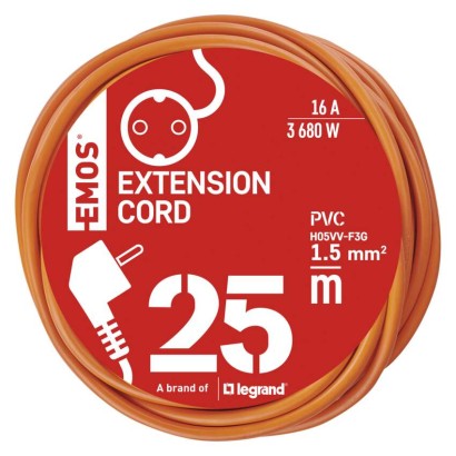 Hosszabbító 25 m / 1 aljzat / narancssárga / PVC / 250 V / 1,5 mm2