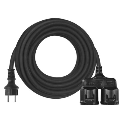 Verlängerungskabel 20 m / 2 Steckdosen / schwarz / Gummi / 250 V / 1,5 mm2