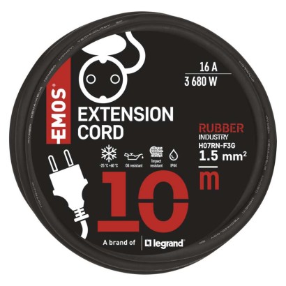 Lauko ilgintuvas 10 m / 1 lizdas / juodas / guma-neoprenas / 250 V / 1,5 mm2 