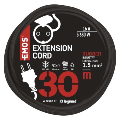 Hosszabbító 30 m / 1 aljzat / fekete / gumi-neoprén / 250 V / 1,5 mm2