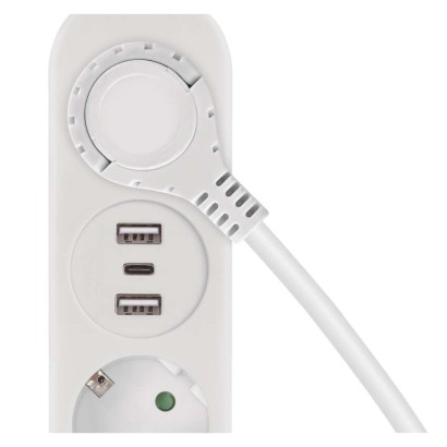 Hosszabbító 1,4 m / 2 aljzat+2×USB-A+1×USB-C / fehér / PVC / 1,5 mm2