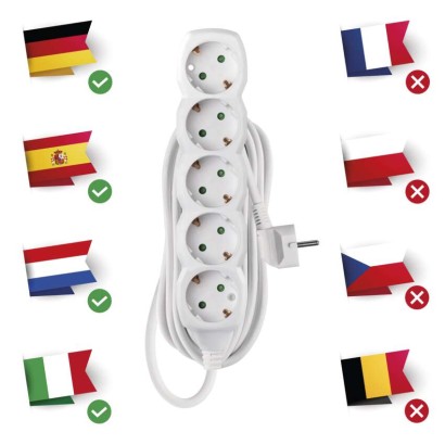 Ilgintuvas 5 m / 5 lizdai / baltas / PVC / 1,5 mm2 