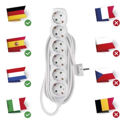 Hosszabbító 5 m / 6 aljzat / fehér / PVC / 1,5 mm2