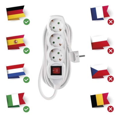 Hosszabbító 5 m / 3 aljzat / kapcsolós / fehér / PVC / 1,5 mm2